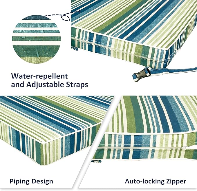 Outdoor Chair Cushions 22x22x3 Inch, Patio Seat Cushion Furniture Swing Set of 2, Water Repellent Chairs Wicker Cushion Pads with Couch Sofa in Garden, Stripe Blue Green