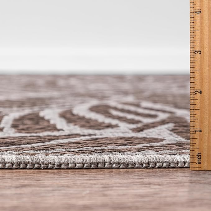 Keen Home Design Terrace Outdoor Area Rug - 63" Round Washable Indoor/Outdoor Rug for Patio, Kitchen, Balcony, Beach, Garden, Deck and Porch, Size: 5'3" Round, Rainforest Beige 363