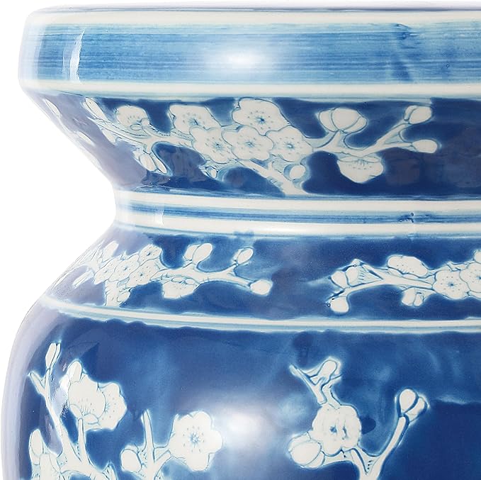 JONATHAN Y TBL1017D Cherry Blossom 17.75" Ceramic Indoor/Outdoor Garden Stool Coastal, Contemporary, Transitional, Patio, Garden Room, Bathroom, Living Room, Blue/White