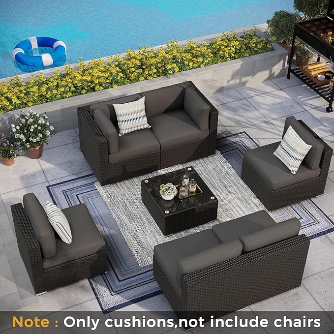 Betterland Outdoor Cushions for Patio Furniture, Replacement Patio Cushion for Patio Sofa Sets, Water-Resistant and Spongy Cushions for Outdoor Sectional（Dark Grey）