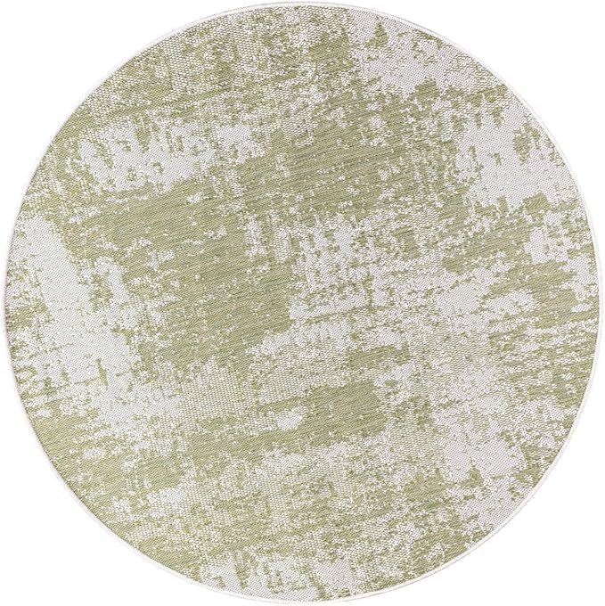 Keen Home Design Terrace Outdoor Area Rug - 63" Round Washable Indoor/Outdoor Rug for Patio, Kitchen, Balcony, Beach, Garden, Deck and Porch, Size: 5'3" Round, Abstract Green