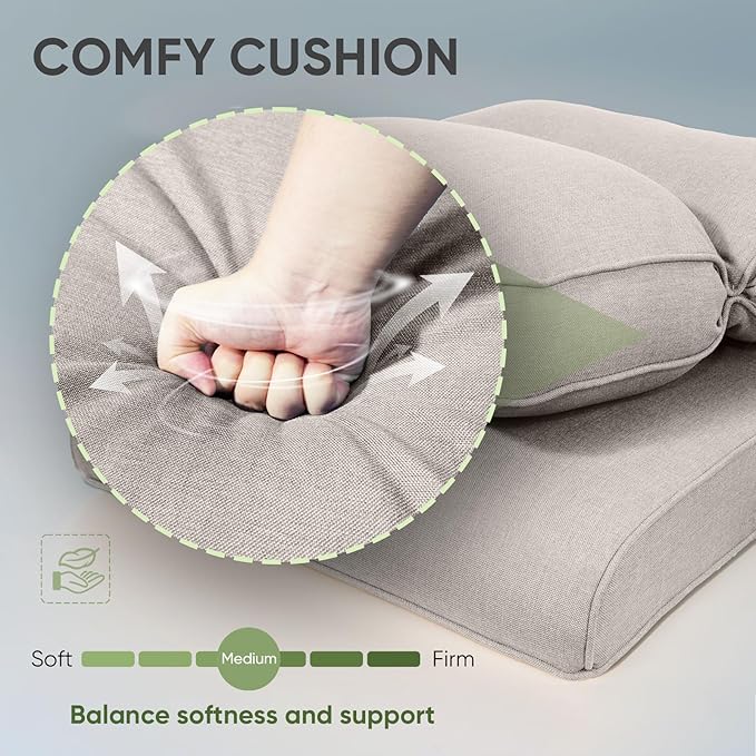Outdoor Chair Cushion Set of 3, Waterproof Outdoor Seat Cushions 25x22, Patio Chair Cushions for Outdoor Furniture, Couch Cushion Replacement, Include 3 Back & 3 Seat Cushions, Smile/Beige