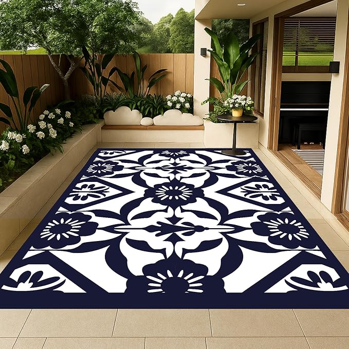 WILDROOTS 4x6 Feet Klein Plastic Outdoor Rug, Stain Resistant Waterproof Reversible Outdoor Patio Rug, Fade Resistant Camping Rug
