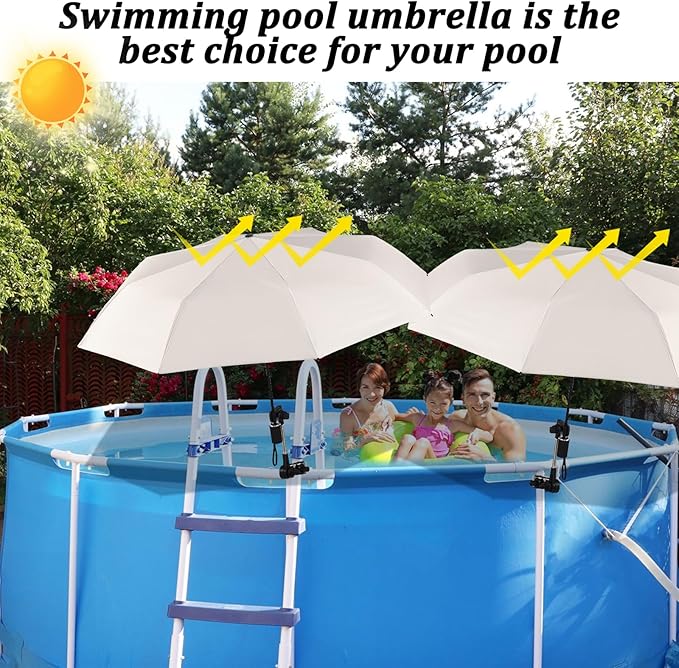 2 Pack Pool Shade Umbrella for Above Ground, Pool Sunshade Canopy With Adjustable Universal Clamp, Portable Patio Umbrella for Garden Beach Chair Camp Trolley Stroller Golf Cart