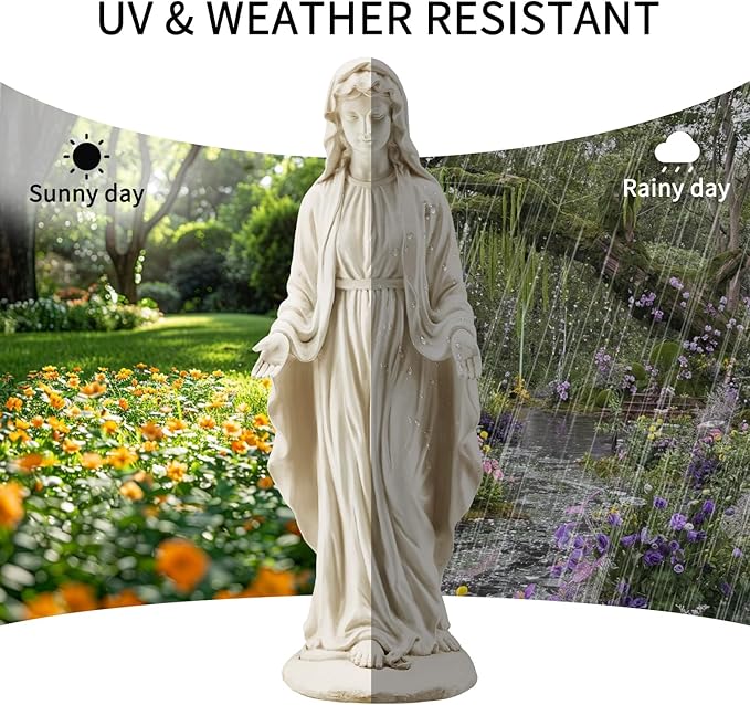 YOLENY Virgin Mary Statue Outdoor, 29.4 Inch Tall Garden Statue of Mary, Religious Blessed Mother Sculpture for Patio Yard Home Decor