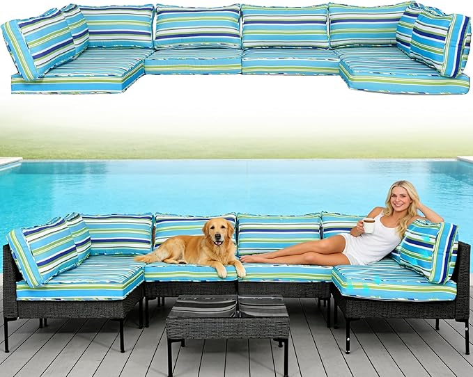 Patio Furniture Cushions,14Pieces Water-Resistant Outdoor Replacement Cushions,Sectional Sofa Cushions for Fits 6-Seats Rattan Wicker Patio Conversation Sets(Aurora Colours)