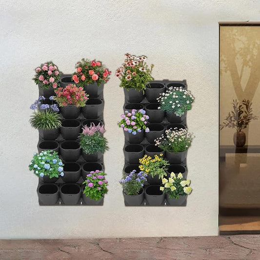 2 PCS Self-Watering Wall Planter, Wall-Mounted Vertical Garden Planter with 36 Pots for Indoor Outdoor Flowers Vegetables Herbs (Black)