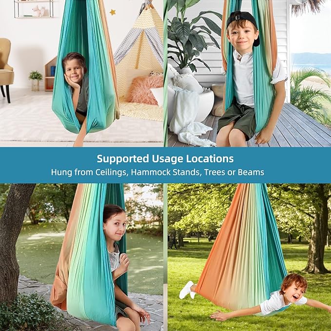 Sensory Swing Chairs for Kids, Indoor & Outdoor Hanging Therapy Cuddle Hammock Swing Seats for Child Teens with Autism, ADHD, Aspergers, Sensory Integration (Colorful(Hammock))