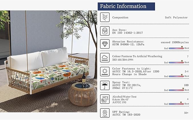 All Smiles Outdoor Bench Cushion 42 x 18 Inch Waterproof Patio Furniture Garden Flowers Farmhouse Decorative Cushions for Chair Chair Yard Garden Deck