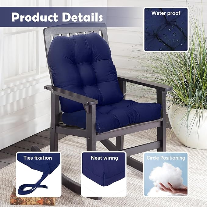 Outoor Patio Seat Cushions Dark Green,2 Count Indoor/Outdoor Rocking Chair Cushion Set Thickened Waterproof Patio Chair Pad,18.5 * 18.5in