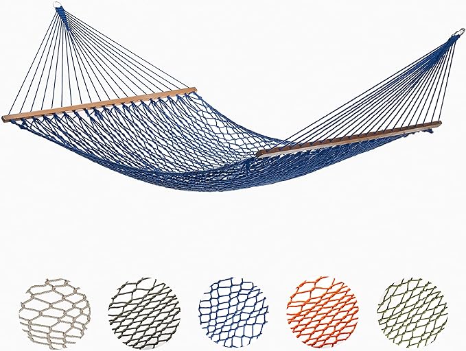 Fab Habitat Rope Recycled Polyester Hammock - Miami - Blue - Indoor/Outdoor, Quick Dry, 2 Person 400 lbs Capacity - Patio, Poolside, Backyard, Garden, Beach, Balcony - 12-14 ft Adjustable