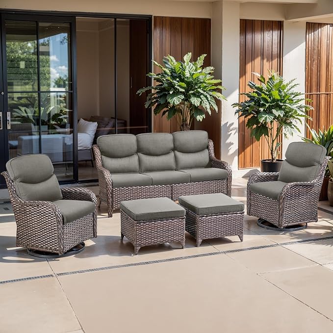 Belord Luxury 4" Thick Smile Outdoor Cushion Set - 22 x24 Inch 28D Sponge Filling Fade-Resistant Chair Cushions, Spill Proof Removable Patio Furniture Replacement Cushion for Sofa Bench - Grey