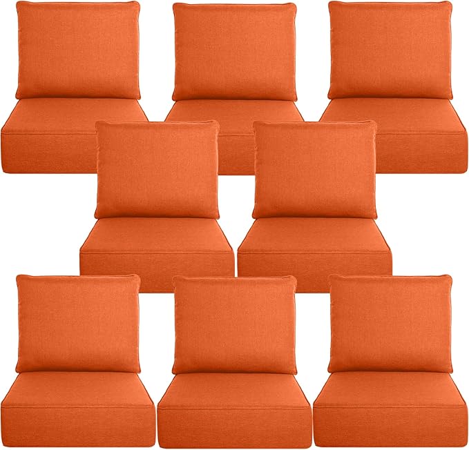 Belord Luxury 6" Thick Outdoor Cushion 8 Set - 22 x24 Inch 28D Sponge Filling Fade-Resistant Chair Cushion, Spill Proof Removable Patio Furniture Replacement Cushion for Sofa Bench Swing - Orange