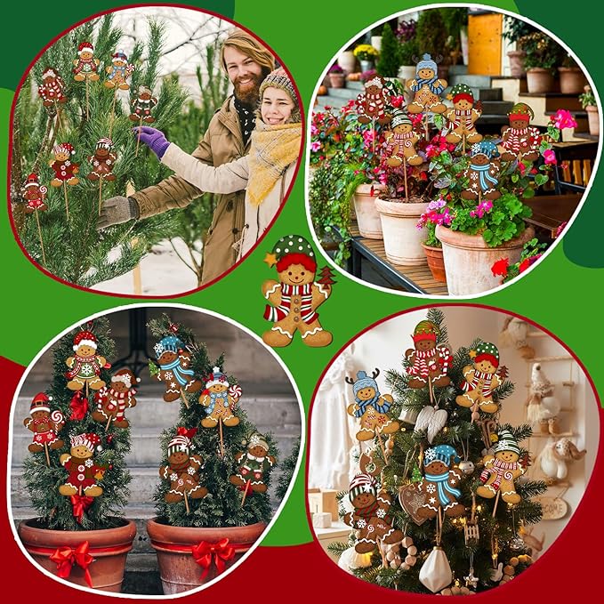 Zonon 12pcs Winter Garden Decorations Winter Snowflake Metal Planter Stakes for Patio Lawn Planter Pot Xmas Nutcracker Gingerbread Yard Stake Signs Outdoor Lawn Decor Party Favor(Gingerbread)