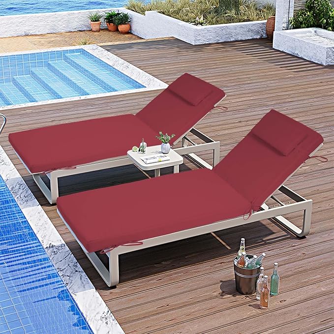 Chaise Lounge Cushions Outdoor Set of 2, 72x21x3 Lounge Chair Cushions for Outdoor Furniture, Patio Lounger Pads with Removable Cover for Pool, Deck, Lawn,Burgundy