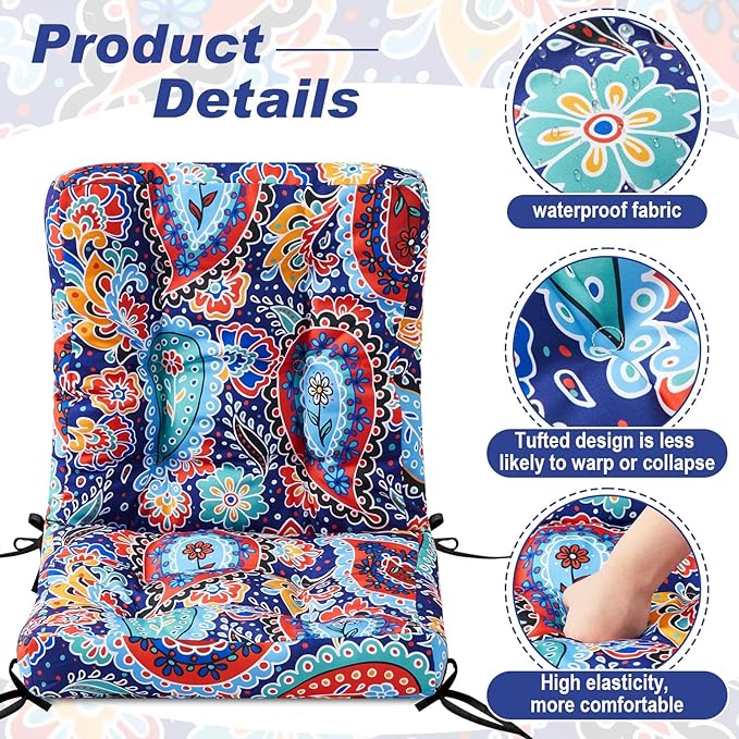 Hoteam 4 Set Outdoor Deep Seat Patio Chair Cushions Waterproof Patio Cushions Set 20 x 42 Inch for Furniture Replacement Removable Seat and Back(Red Paisley Pattern)
