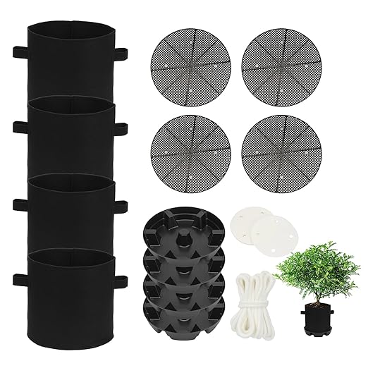 4Pack Self-Watering Pots Elevated Plant Saucers, Auto Plant Irrigation System Watering Devices with 5 Gallons Fabric Pot Base Grow Bags, Water Catcher Tray Accessories for Greenhouse GrowTent