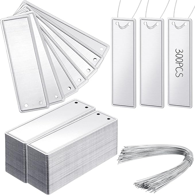 300 Pcs Metal Plant Labels Aluminum Plant Tags Waterproof Outdoor Plant Markers Solid Stamping Garden Labels Double Sided Write Tags with 6 Inch Wires for Marking Trees Greenhouses