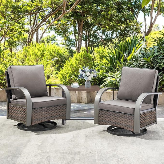 HUMMUH 3PCS Patio Table and Chairs Set -All Weather Outdoor Swivel Rocker Patio Chairs for Deck Porch Lawn Garden Backyard