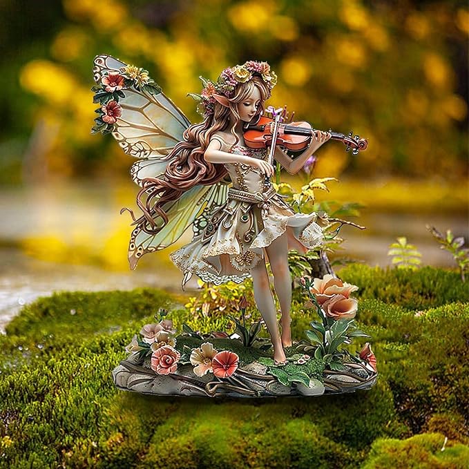 Bohemian Fairy Flower Pot Decor - Fairy Garden Accessories for Home or Garden (Violin Elf)