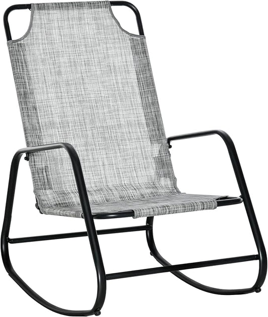 Outsunny Garden Rocking Chair, Outdoor Indoor Sling Fabric Rocker for Patio, Balcony, Porch, Gray and Brown