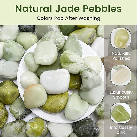 SIDONG 20 LB Jade Pebbles, 1.2-2Inch Natural Decorative Polished Jade Stones, Jade River Rocks for Succulents, Cactus, Vases, Indoor Plants, Garden Landscaping, Bamboo