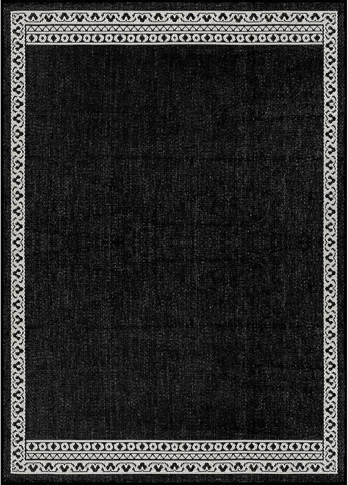 Washable Outdoor Rug 9x12 Modern Area Rugs Outdoor Carpets Bordered Pattern Non Shedding Waterproof Easy Clean Patio Deck Porch Living Room Bedroom Garden RV (9 X 12 Black)