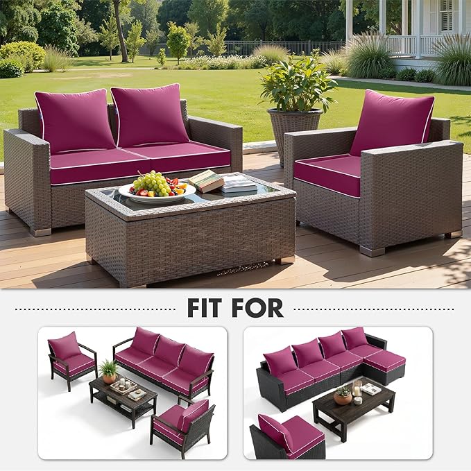 MIULEE Hot Pink Outdoor Seat Cushion 24x24 Inch Waterproof & 3 Year Fade Resistant Deep Seat and Back Cushion for Patio Furniture Chair Sofa Couch with Handle and Adjustable Straps