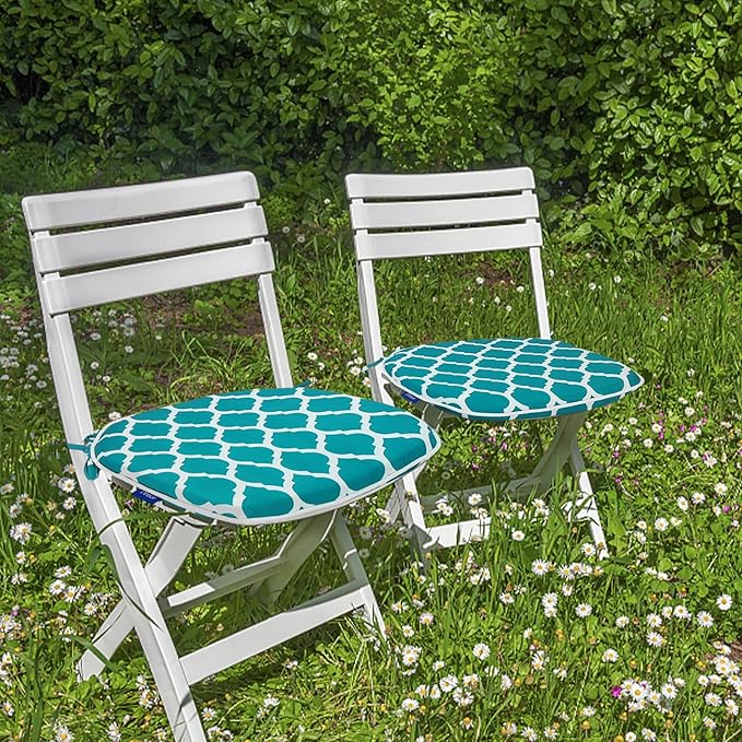 SleepMan Outdoor 17"x16" Chair Cushions with Ties Set of 6, Water Resistant All Weather U-Shape Seat Pads for Patio Garden Furniture Indoor Fade Resistant Patio Cushions (Aqua Plaid)