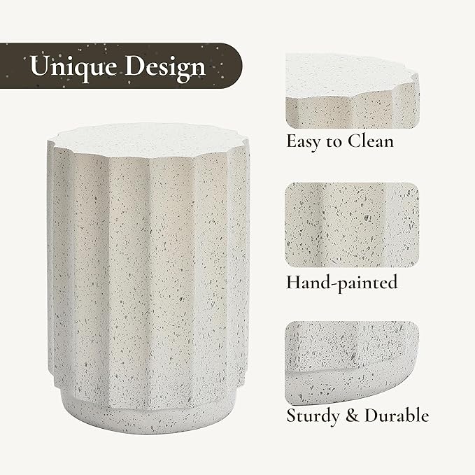 LuxenHome Outdoor Side Table, 18 Inch Cement End Tables for Patio, Garden Small Accent Decorative Stool, Tree Stump Stool Plant Stand Drum Table