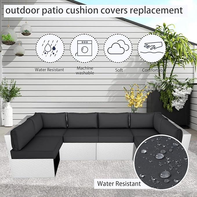 Outdoor Cushion Covers for Patio Furniture, Patio Cushion Covers Replacement with Zipper, Waterproof & Fade Resistant,Only Cover (Deep Grey, 25.6Lx25.6Wx4H - Only Covers)