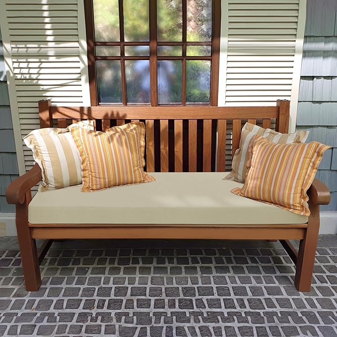Favoyard Outdoor Bench Cushion 42 x 16 Inch Rainproof Patio Furniture Cushions 3-Year Color Fastness Garden Settee Porch Pads with Ties, Beige