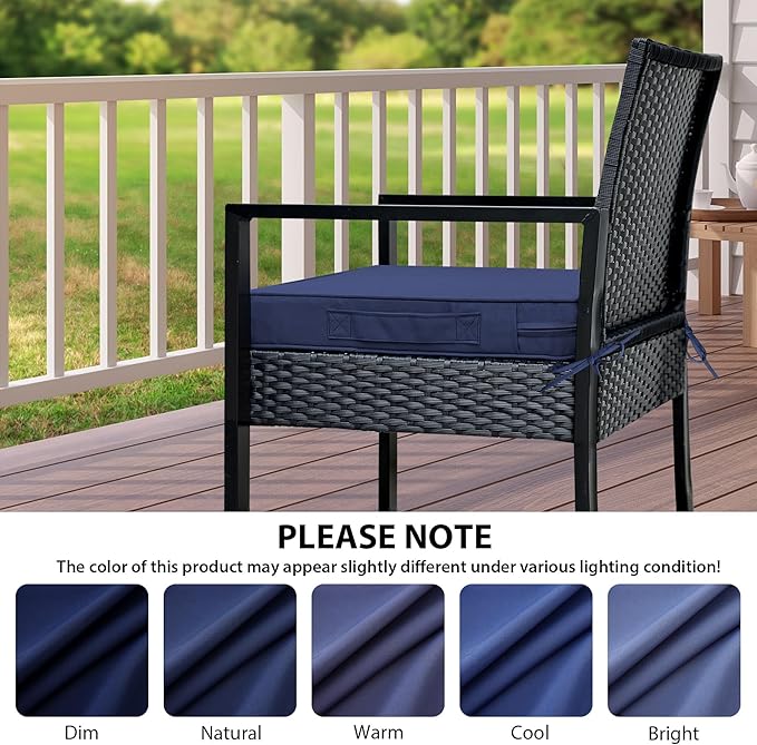 Outdoor Chair Cushions Set of 4 -Waterproof Outdoor Seat Cushions for Patio Furniture, Patio Chair Cushion with Handle and Ties, Square Out Door Chair Pads,18.5" x 16" x 3", Navy Blue