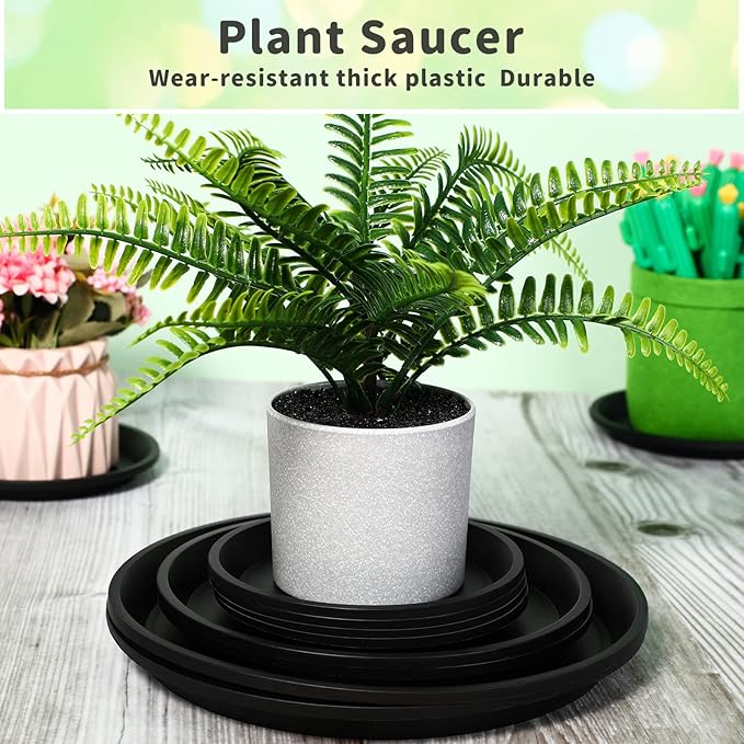 16 Pack Plastic Plant Saucer Black Pot Saucers Round Water Tray Thick Drip Trays for Potted Flower Pan Plant Drainage for Indoor Outdoor Garden, 4 Inch, 6 Inch, 8 Inch, 10 Inch