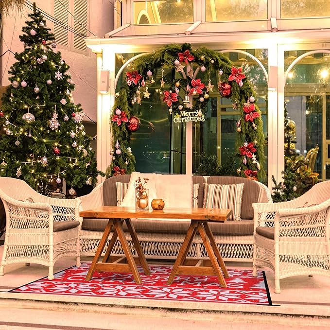 4x6 ft Christmas Outdoor Rug Plastic Straw Rug RV Outdoor Rug Camper Mats Patio Outdoor Mat Christmas Tree Mat Waterproof Outdoor Deck Rug for Outside Garden Lawn Landscape Balcony Porch
