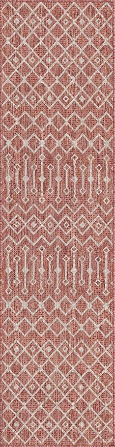 Unique Loom Outdoor Trellis Collection Area Rug - Tribal Trellis (2' x 8' Runner, Rust Red/ Ivory)