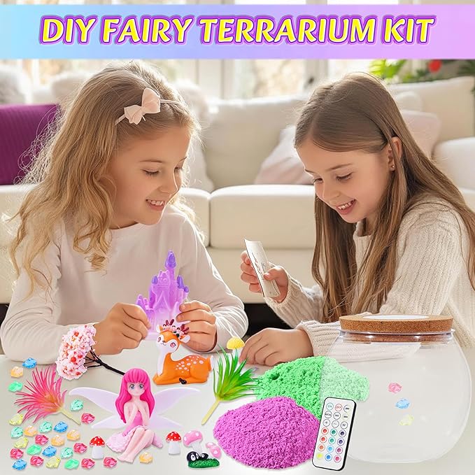Gifmore Fairy Terrarium Kit for Kids with LED Night Light & Remote Control, Fairy Toys & Arts and Crafts Kit for Girls Ages 4-12, Creative Birthday Christmas Gifts for Children