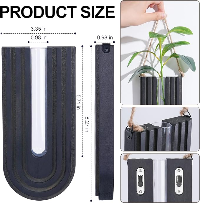Wooden Wall Vase Set of 3, Propagation Vases Hanging Planters for Indoor Plants, Wall Mounted Vase Boho Modern Farmhouse Decor for Entryway Hallway