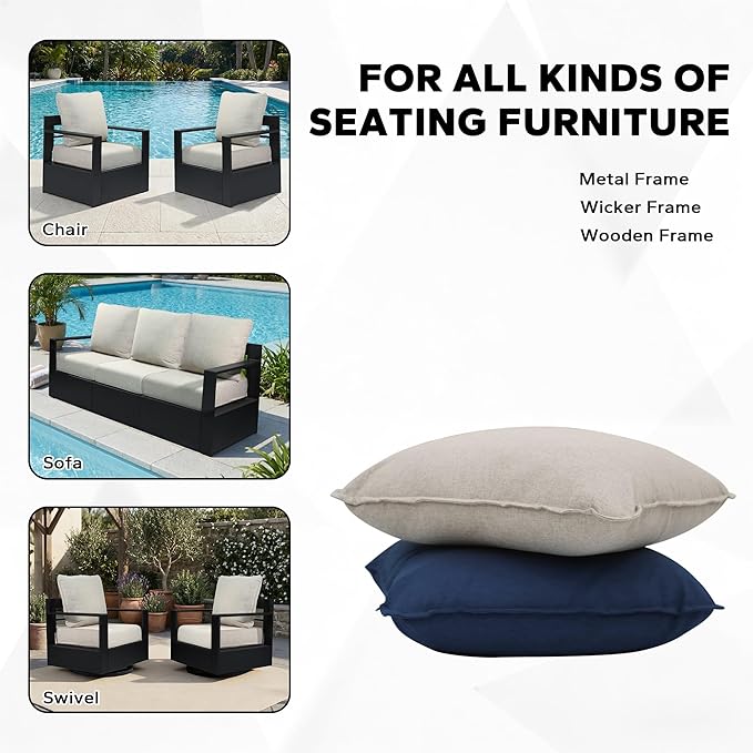 Joyside Outdoor Chair Cushions Set, 24x24 Inch Patio Furniture Cushions, 6’’ Thick, Water Resistant & Fade Resistant, Outdoor Replacement Cushions for Seat and Sofa
