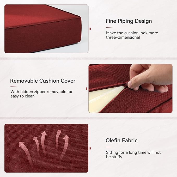 6" Thick Outdoor Cushions 24x24x6, 4-Set Deep Seat Patio Cushions with Removable Cover, Waterproof & Fade Resistant Replacement for Wicker Chair, Loveseat, Sofa - Red