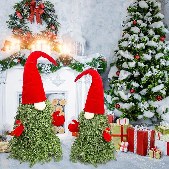 2 Pcs Christmas Gnomes Decorations 26" 22" Gnome Topiary Tree Set Christmas Porch Decor for Indoor Outdoor Home Xmas Front Door Garden Entryway
