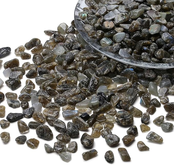 LAIDANLA Labradorite 1lb Crystal Polished Tumbled Stones Irregular Shaped Crystal Chips Bulk Natural Gemstone Aquarium Gravel Rocks Vase Filler Fish Tank Gravel Home Decoration