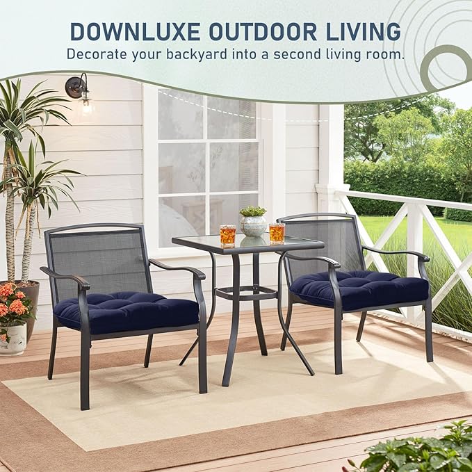 downluxe Outdoor Chair Cushions Set of 2 for Patio Furniture, Waterproof Tufted Overstuffed Patio Furniture Cushions, Thick Outdoor Seat Cushion, 19" X 19" X 5", Navy