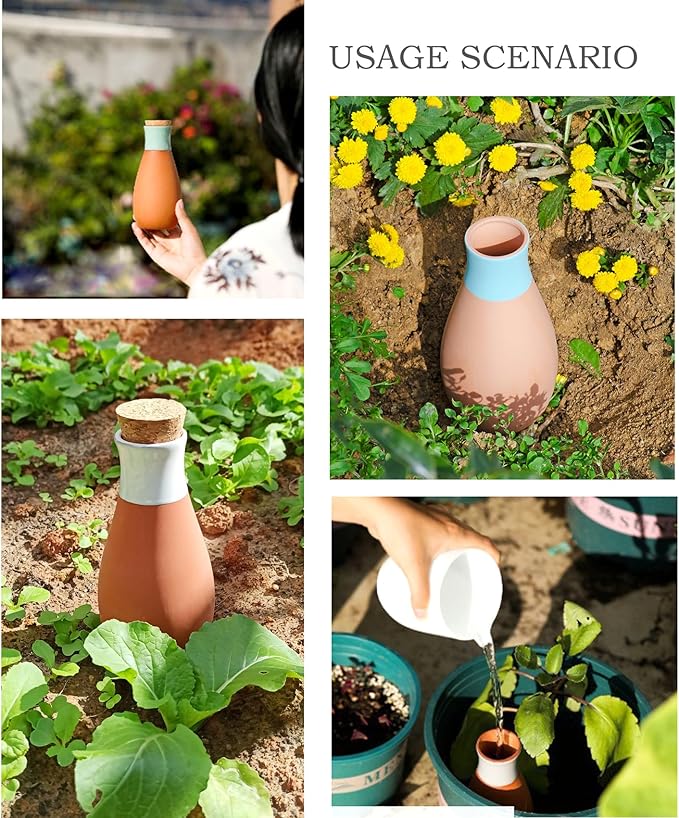 B SEPOR 4 Pack Classic Ollas Plants Irrigation Pots - Terracotta Self Watering Globes - Drippers System for Vacation or Holiday (400ml 4Pack)