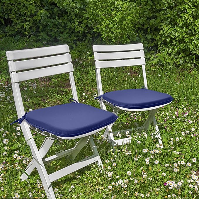 SleepMan Outdoor 17"x16" Chair Cushions with Ties Set of 2, Water Resistant All Weather U-Shape Seat Pads for Patio Garden Furniture Indoor (Set of 2, Navy Blue)