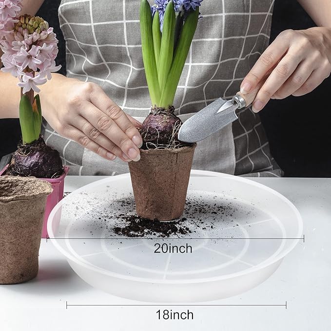 Plant Saucer Pot Tray, 6 Pack Clear Plant Saucers for Indoors, Large Plastic Dish Suacer Water Drip Tray for Potted Plants Flowers (20 Inches)