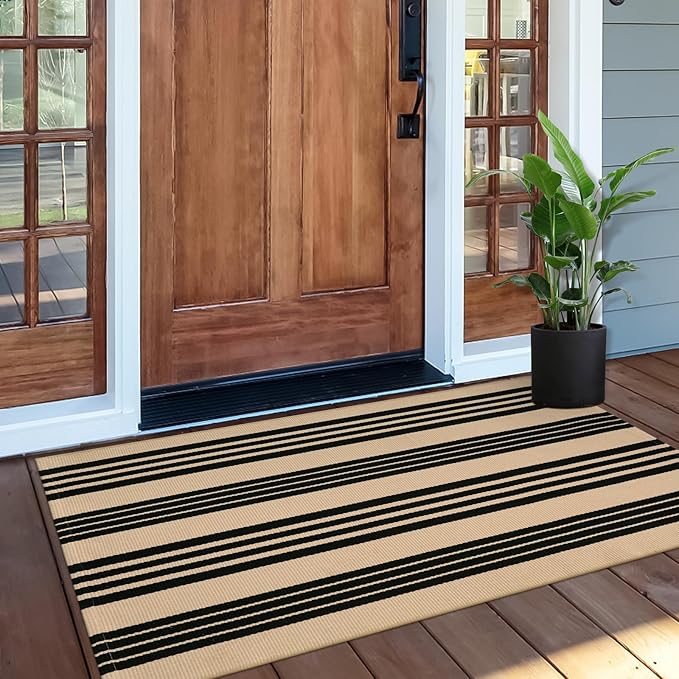 OJIA Front Door Mat 24"x51", Machine Washable Porch Rug Outdoor Door Mat Striped Entryway Rugs Indoor Outdoor Rugs Cotton Woven Entry Rug for Kitchen/Bathroom/Farmhouse/Home Entrance