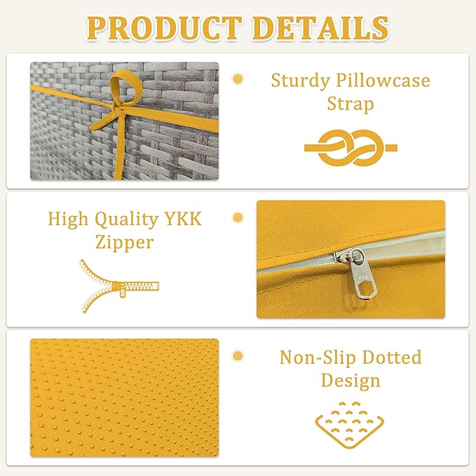 8-Piece Outdoor Cushions for Patio Furniture Thick Outdoor Chair Cushions Resilient Foam Waterproof Deep Seat Cushion Replacement for 3-Seat Sectional Sets Liner&Cover Yellow