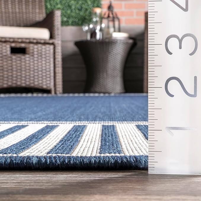 Nuloom Asha Navy/Ivory, 10' x 13', Casual, Striped Border, Soft and Cozy, High Traffic, Stain Resistant, Easy Clean, Durable Area Rug for Indoor/Outdoor Patio, Deck, Porch, Garden, Courtyard