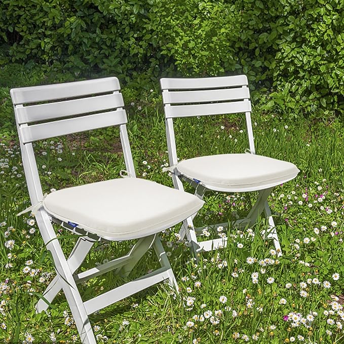 SleepMan Outdoor 17"x16" Chair Cushions with Ties Set of 4, Water Resistant All Weather U-Shape Seat Pads for Patio Garden Furniture Indoor Fade Resistant Patio Cushions (Beige)